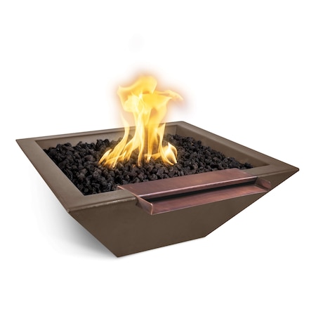 The Outdoor Plus 30 Square Maya Fire & Water Bowl, GFRC Concrete, Chocolate, Match Lit with Flame Sense, Liquid Propane OPT-30SFWWSFSML-CHC-LP